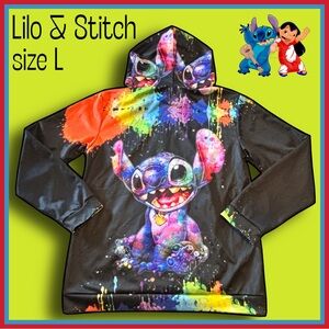LILO & STITCH black colorful paint splatter HOODIE size L